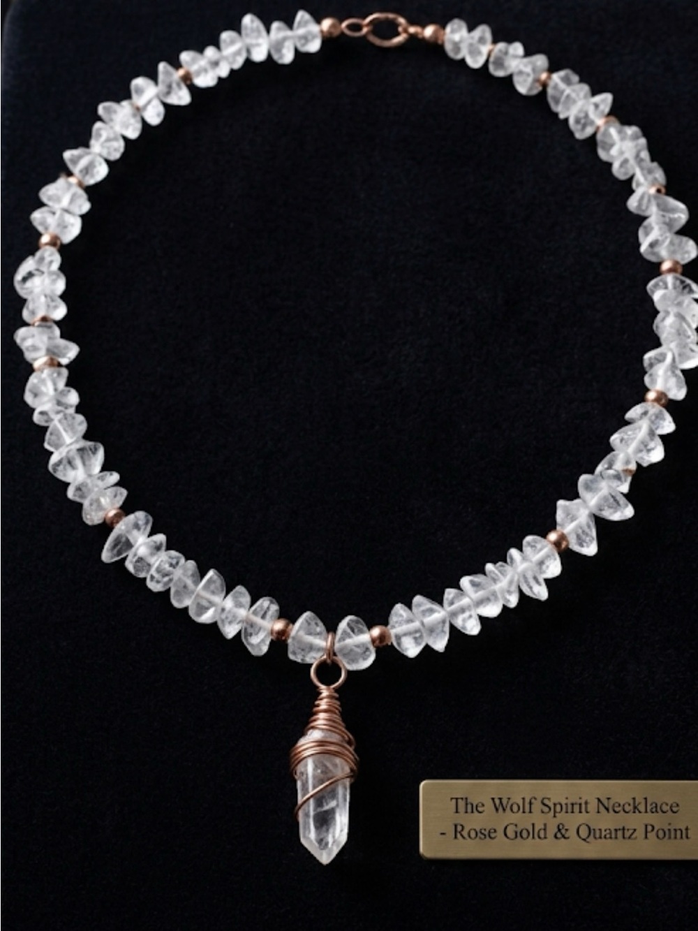 Limited Edition A+++   Clear Quartz Necklace with Rose Gold Wire-Wrapped Pendant - Picture 2 of 3